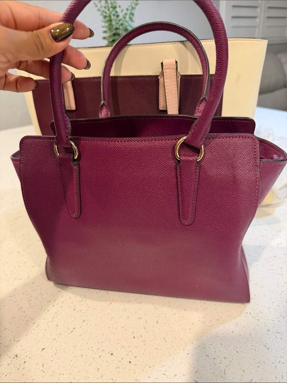COACH Pebbled Leather Satchel in Berry - Picture 2 of 3